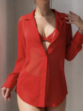 Red Shirt Dress with Thong Sexy Lingerie (without Bra)
