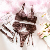 Women See Through Lace Underwired Bra Garter Lingerie Set