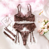Women See Through Lace Underwired Bra Garter Lingerie Set
