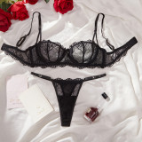 Women French Lace Bra and Thong Sexy Lingerie Set