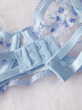 Floral Embroidered Lace Bra See-Through Thong Sexy Lingerie Set