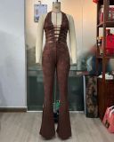 Sexy Lace Up Slim Lace Patchwork Jumpsuit