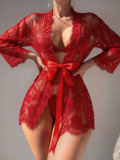 Sexy Lingerie Red Lace Night Robe with Thong