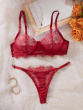 Red Lace Bra and Thong Sexy Two-Piece Lingerie Set