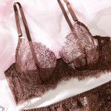 Women See Through Lace Underwired Bra Garter Lingerie Set