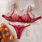 Red Lace Bra and Thong Sexy Two-Piece Lingerie Set