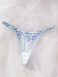 Floral Embroidered Lace Bra See-Through Thong Sexy Lingerie Set