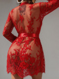 Sexy Lingerie Red Lace Night Robe with Thong
