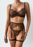 Women See Through Lace Underwired Bra Garter Lingerie Set