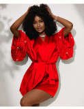 Women Sequin Patchwork Tie Waist Leisure Home Robe