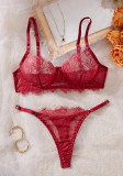 Red Lace Bra and Thong Sexy Two-Piece Lingerie Set