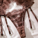 Women See Through Lace Underwired Bra Garter Lingerie Set