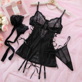 Sexy Lace Patchwork Mesh Bodysuit With Fishnet Stockings Lingerie Set