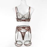 Women See Through Lace Underwired Bra Garter Lingerie Set