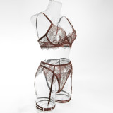 Women See Through Lace Underwired Bra Garter Lingerie Set