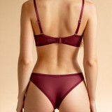 Burgundy Sexy See-Through Lace Bra Thong Lingerie Set