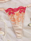 Sexy Lip Heart Embroidery Lace See-through Bra Thong Lingerie Set
