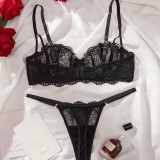 Women French Lace Bra and Thong Sexy Lingerie Set