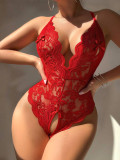 Women Red Lace Sexy Teddy Lingerie