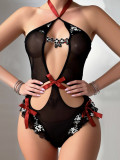 Red Contrast Color Sexy Hollow Out Teddy Lingerie