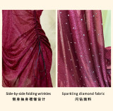 Burgunry Sequin Soft Underwired See-Through Lace Sexy Nightgown