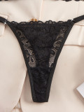 Black Floral Lace Bra See-Through Thong Sexy Lingerie Set