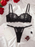 Women French Lace Bra and Thong Sexy Lingerie Set