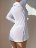 Sexy Lingerie Women Long Sleeve Shirt Night Dress with Thong