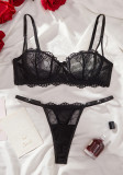 Women French Lace Bra and Thong Sexy Lingerie Set