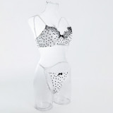 Women Polka Dot Lace Trim Underwired Bra Pantie Lingerie Set