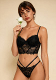 Women Sexy Fish Bone Shaping Lace Underwired Bra Lingerie Set