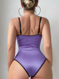 Women Sexy Lingerie Lace Contrast Color Bodysuit