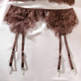 Women See Through Lace Underwired Bra Garter Lingerie Set