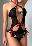 Red Contrast Color Sexy Hollow Out Teddy Lingerie