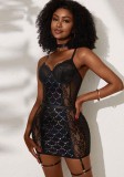 Lace See-through Mesh Nightgown with Choker+ Leg Loops
