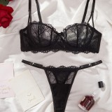 Women French Lace Bra and Thong Sexy Lingerie Set