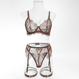 Women See Through Lace Underwired Bra Garter Lingerie Set