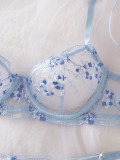 Floral Embroidered Lace Bra See-Through Thong Sexy Lingerie Set