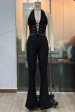 Sexy Lace Up Slim Lace Patchwork Jumpsuit