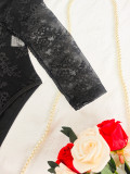 Women Sexy Straps Lace Patchwork See-Through Long Sleeve Bodysuit