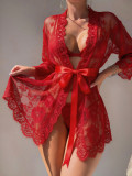 Sexy Lingerie Red Lace Night Robe with Thong