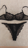 Black Rose Print Lace Sexy See-Through Lingerie Set