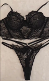 Women Sexy Fish Bone Shaping Lace Underwired Bra Lingerie Set