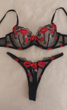 Sexy Red Lip Embroidered See-through Lace Underwire Push-up Bra Set