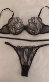 Cross See-through Lace Underwired Push-up Bra Thong Lingerie Set