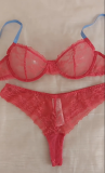Contrast Color Lace See-through Bra Pantie Lingerie Set