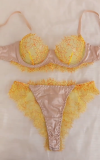 Contrast Floral Lace Satin Patchwork Underwired Bra & Pantie Lingerie Set
