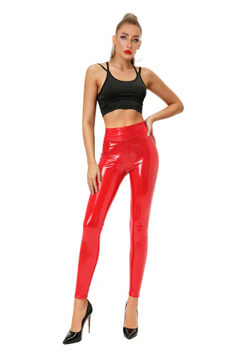 Women Patent PU Leather Party Club Tight Pants