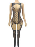 Women Gradient Mesh Stockings Hollow-Out See-Through Sexy Body Stocking Jumpsuit Lingerie