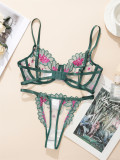 Sexy Lingerie Embroidered Lace Underwired Bra and Pantie See Through Underwear